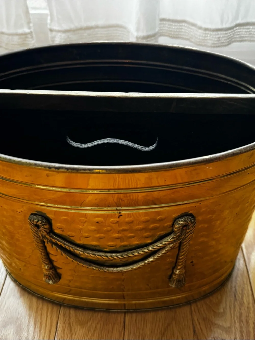 Vintage Hammered Brass Vessel with Rope-Style Handles Planter / Storage